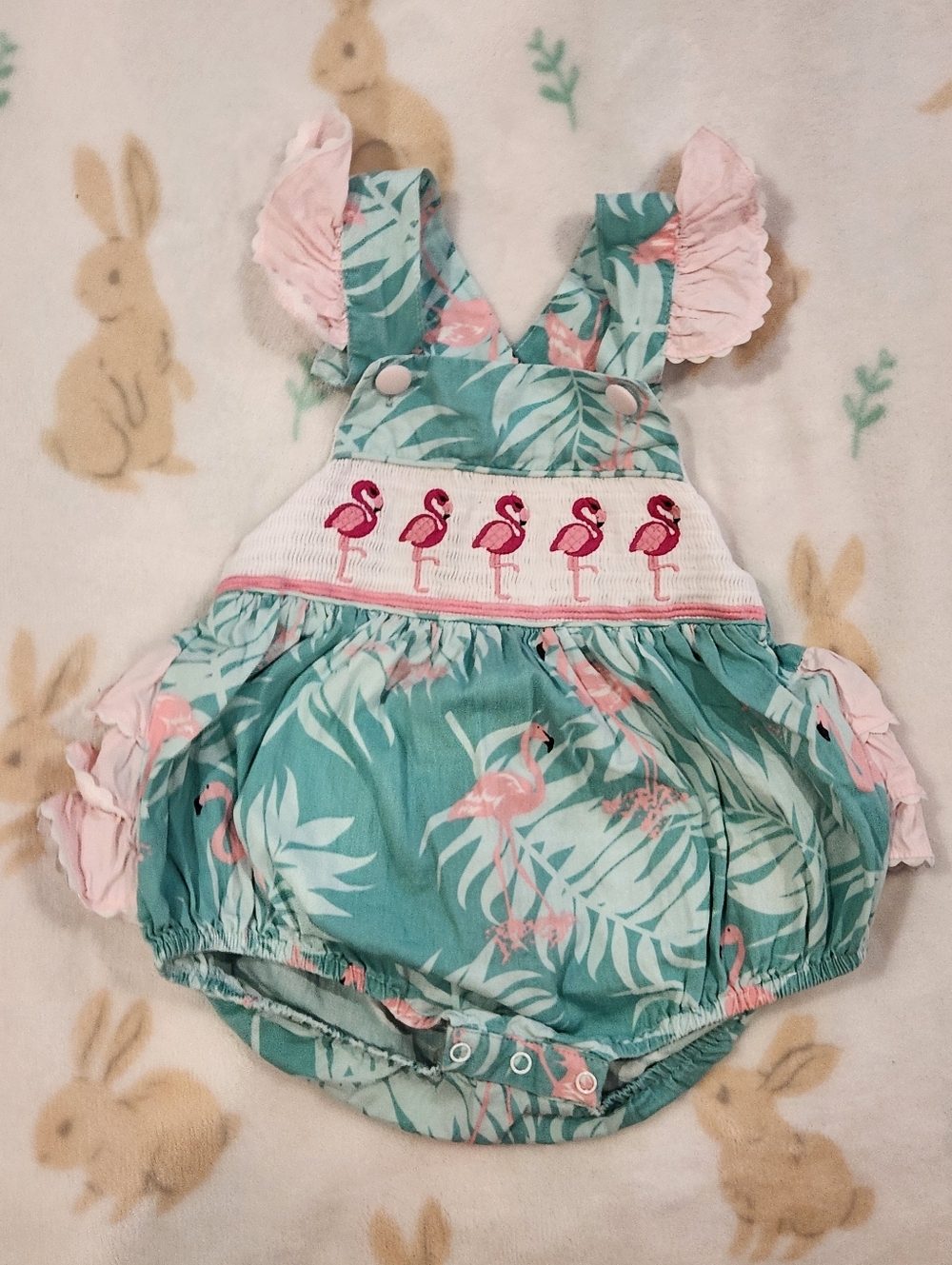 Lil Cactus Ruffles & Smocked Flamingos Tropical 2T Bubble